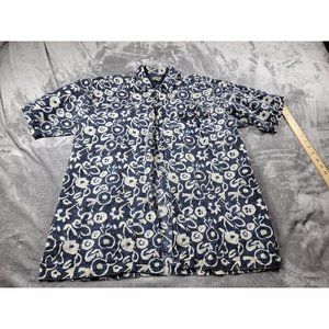 90s Vintage Bugle Boy Blue Button-Down Shirt floral Hawaiian Mens Size Large‎